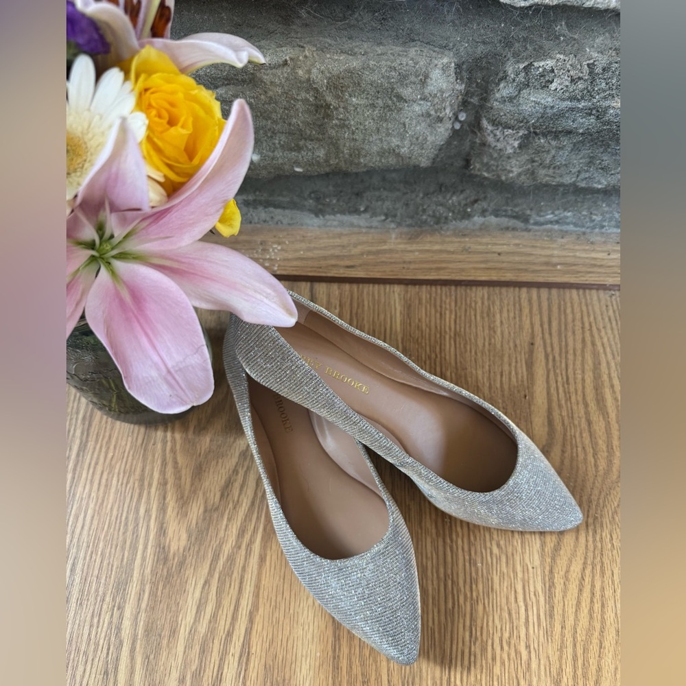 [Audrey Brooke] "Nola" Silver Jeweled Pointed Toe Flats Sz: 7.5M